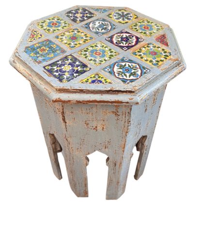 Marokko antikolt teázó asztal, virágtartó asztal kerámia berakással