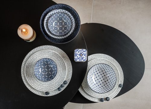Black and blue 9 részes modern design porcelán étkészlet 2 személyre 