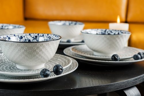 Black & blue 16 részes modern design porcelán étkészlet 4 személyre 