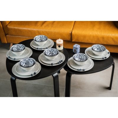   Black & blue 24 részes modern design porcelán étkészlet 6 személyre 