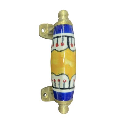   Kézzel festett vintage stílusú orcelán bútorfogantyú sárgaréz rögzítővel