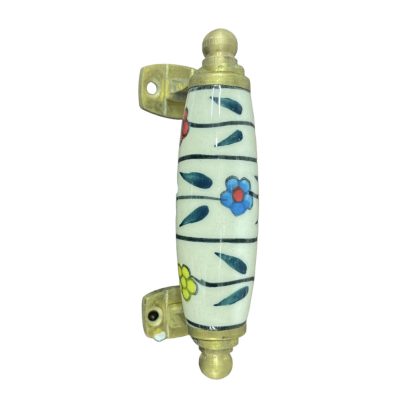   Kézzel festett vintage stílusú orcelán bútorfogantyú sárgaréz rögzítővel