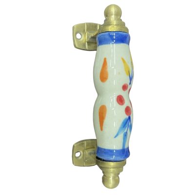   Kézzel festett vintage stílusú orcelán bútorfogantyú sárgaréz rögzítővel