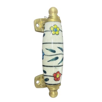   Kézzel festett vintage stílusú orcelán bútorfogantyú sárgaréz rögzítővel