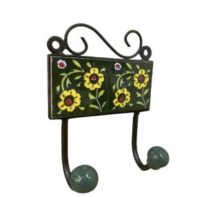  2 akasztós 10x14 cm méretű fogasok fém keretben kerámia berakással