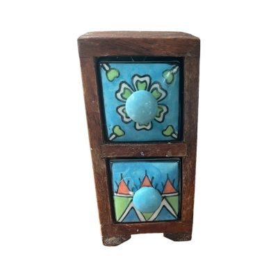 Mangófa szekrényke 2 porcelán fiókkal