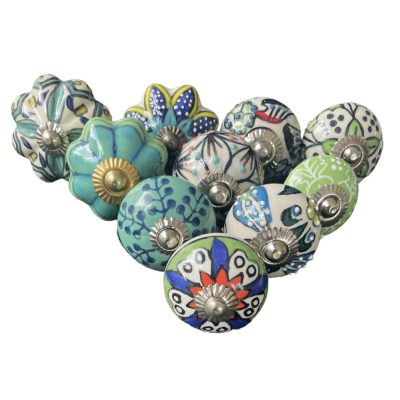   10 db-os kézzel festett vintage stílusú porcelán bútorgomb szett