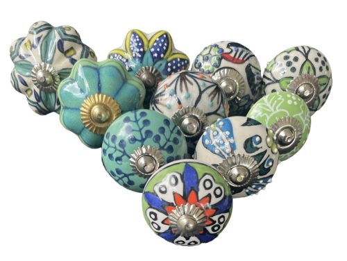 10 db-os kézzel festett vintage stílusú porcelán bútorgomb szett
