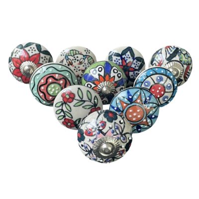   10 db-os kézzel festett vintage stílusú porcelán bútorgomb szett