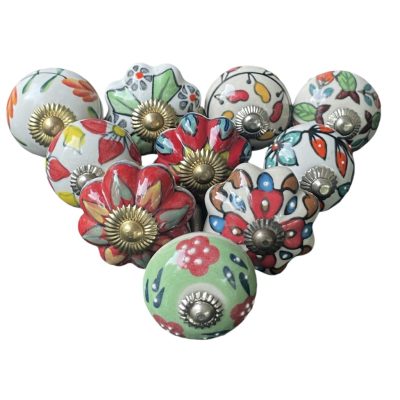   10 db-os kézzel festett vintage stílusú porcelán bútorgomb szett