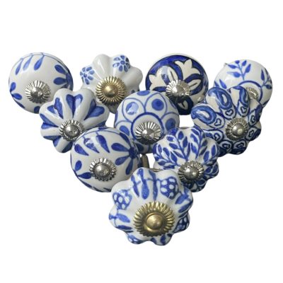   10 db-os kézzel festett vintage stílusú porcelán bútorgomb szett