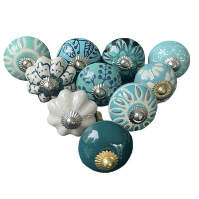   10 db-os kézzel festett vintage stílusú porcelán bútorgomb szett