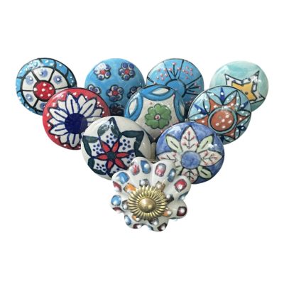   10 db-os kézzel festett vintage stílusú porcelán bútorgomb szett