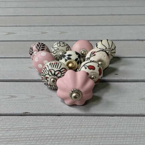 10 db-os kézzel festett vintage stílusú porcelán bútorgomb szett