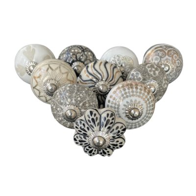   10 db-os kézzel festett vintage stílusú porcelán bútorgomb szett