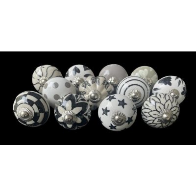 12 db-os vintage stíkusú porcelán bútorgomb szett