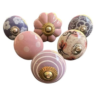 6 db-os vintage stílusú porcelán bútorgomb szett