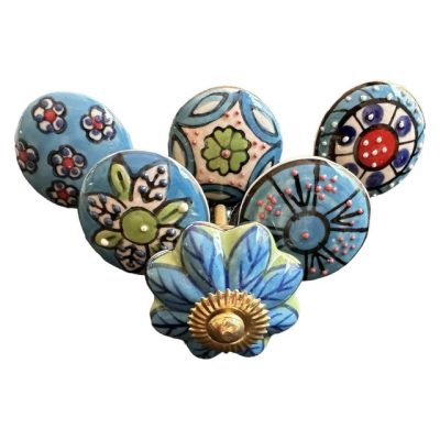 6 db-os vintage stílusú porcelán bútorgomb szett
