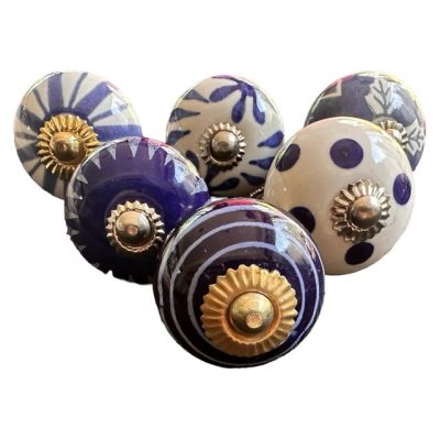 6 db-os vintage stílusú porcelán bútorgomb szett
