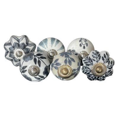 6 db-os vintage stílusú porcelán bútorgomb szett