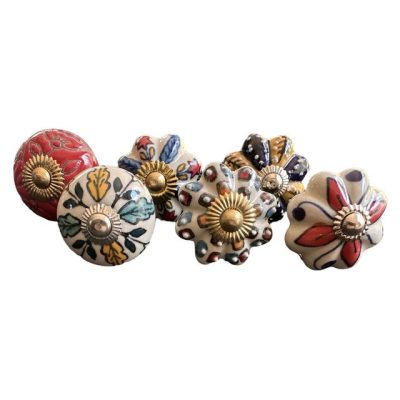 6 db-os vintage stílusú porcelán bútorgomb szett
