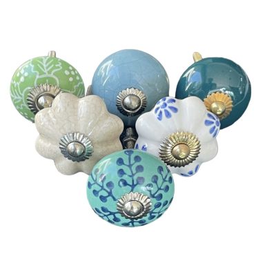 6 db-os vintage stíkusú porcelán bútorgomb szett