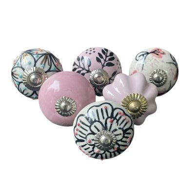 6 db-os vintage stíkusú porcelán bútorgomb szett