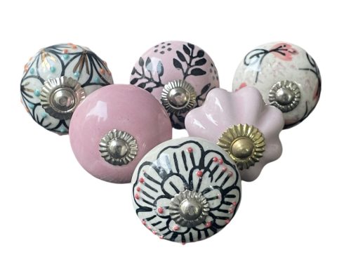 6 db-os vintage stíkusú porcelán bútorgomb szett