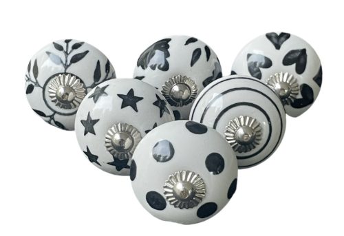 6 db-os vintage stíkusú porcelán bútorgomb szett