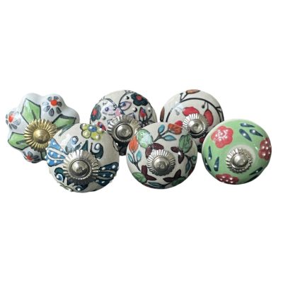 6 db-os vintage stíkusú porcelán bútorgomb szett