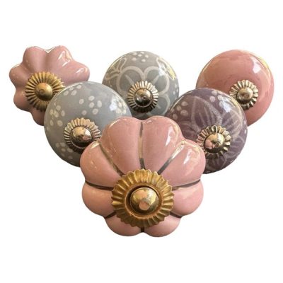 6 db-os vintage stílusú porcelán bútorgomb szett
