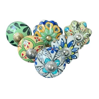 6 db-os vintage stílusú porcelán bútorgomb szett