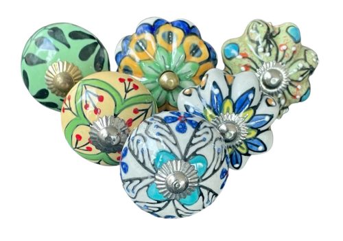 6 db-os vintage stílusú porcelán bútorgomb szett