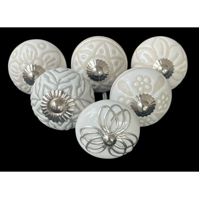 6 db-os vintage stílusú porcelán bútorgomb szett