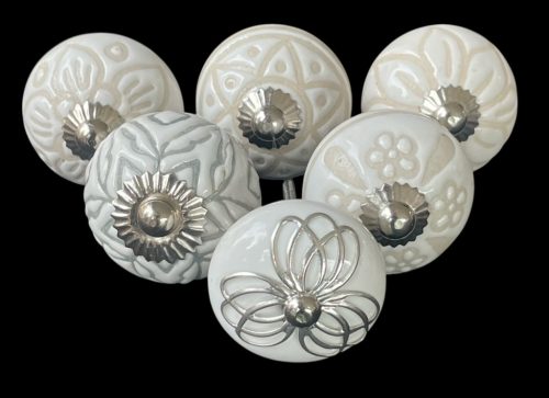 6 db-os vintage stílusú porcelán bútorgomb szett