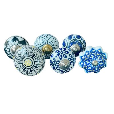 6 db-os vintage stílusú porcelán bútorgomb szett