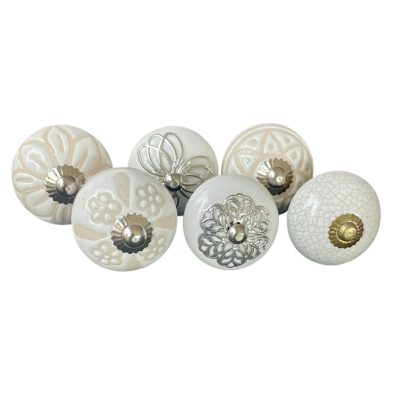 6 db-os vintage stílusú porcelán bútorgomb szett