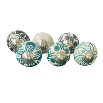 6 db-os vintage stílusú porcelán bútorgomb szett
