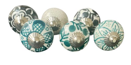 6 db-os vintage stílusú porcelán bútorgomb szett