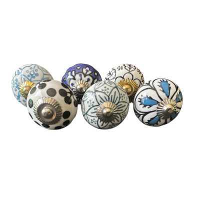 6 db-os vintage stílusú porcelán bútorgomb szett