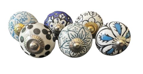 6 db-os vintage stílusú porcelán bútorgomb szett