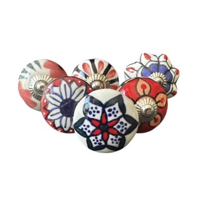 6 db-os vintage stílusú porcelán bútorgomb szett