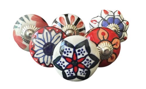 6 db-os vintage stílusú porcelán bútorgomb szett