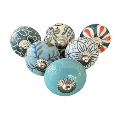 6 db-os vintage stílusú porcelán bútorgomb szett