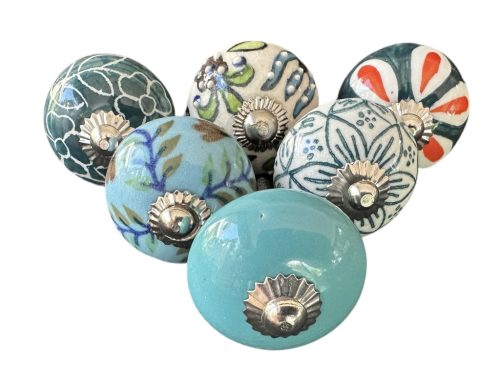 6 db-os vintage stílusú porcelán bútorgomb szett