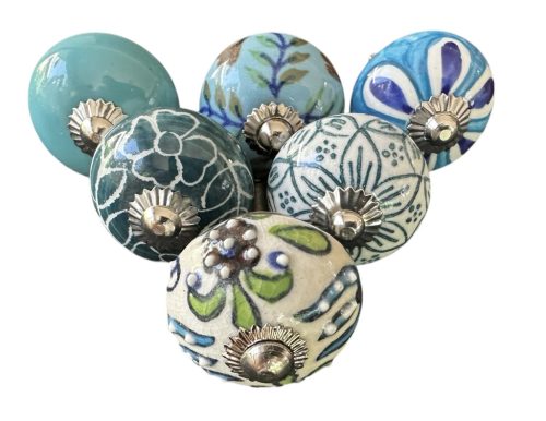 6 db-os vintage stílusú porcelán bútorgomb szett