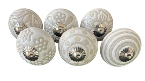 6 db-os vintage stílusú porcelán bútorgomb szett