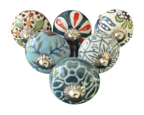 6 db-os vintage stílusú porcelán bútorgomb szett