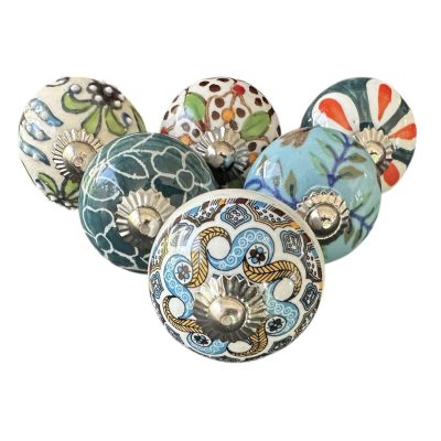 6 db-os vintage stílusú porcelán bútorgomb szett