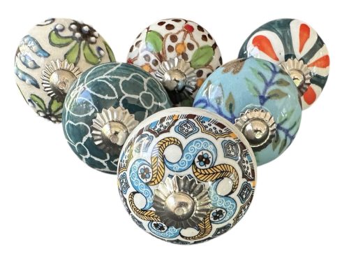 6 db-os vintage stílusú porcelán bútorgomb szett